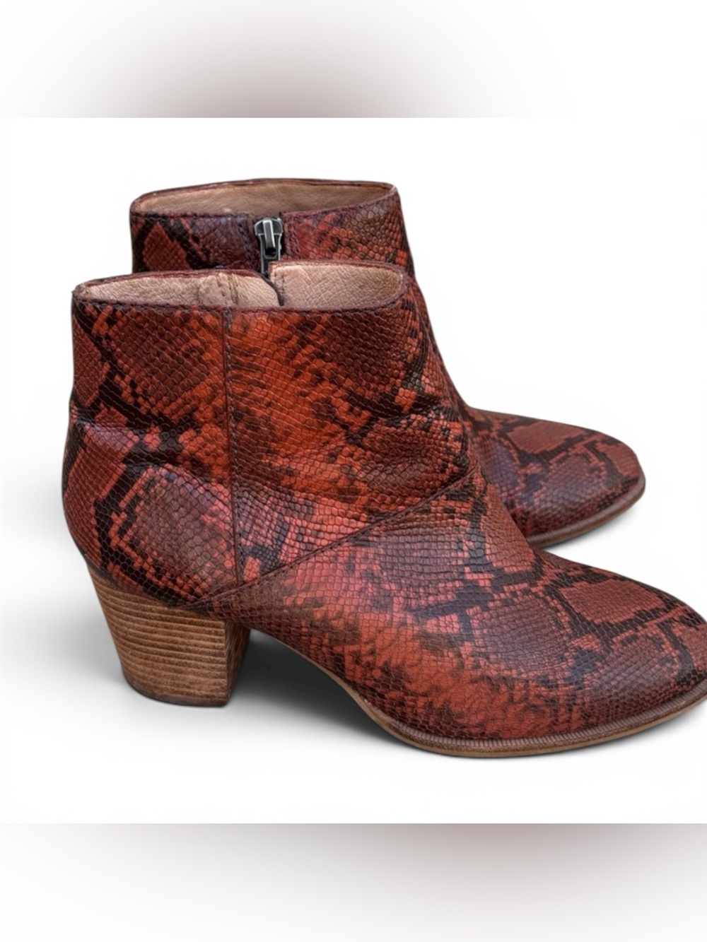 Madewell Snake Embossed Leather Ankle Boots Size 8